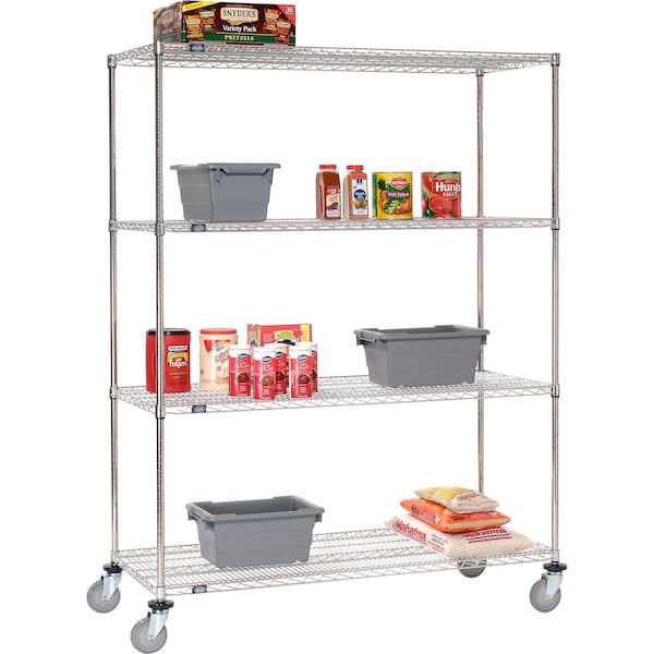 Nexel 4 Shelf Truck, Stainless Steel, 60inW x 24inD x 69inH, Polyurethane Swivel Casters 189476A - main